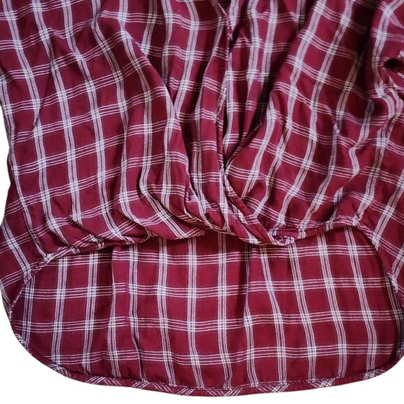 Lou & Grey for LOFT Womens Pullover Top Size S Red Plaid High-Low V-Neck - Picture 5 of 10